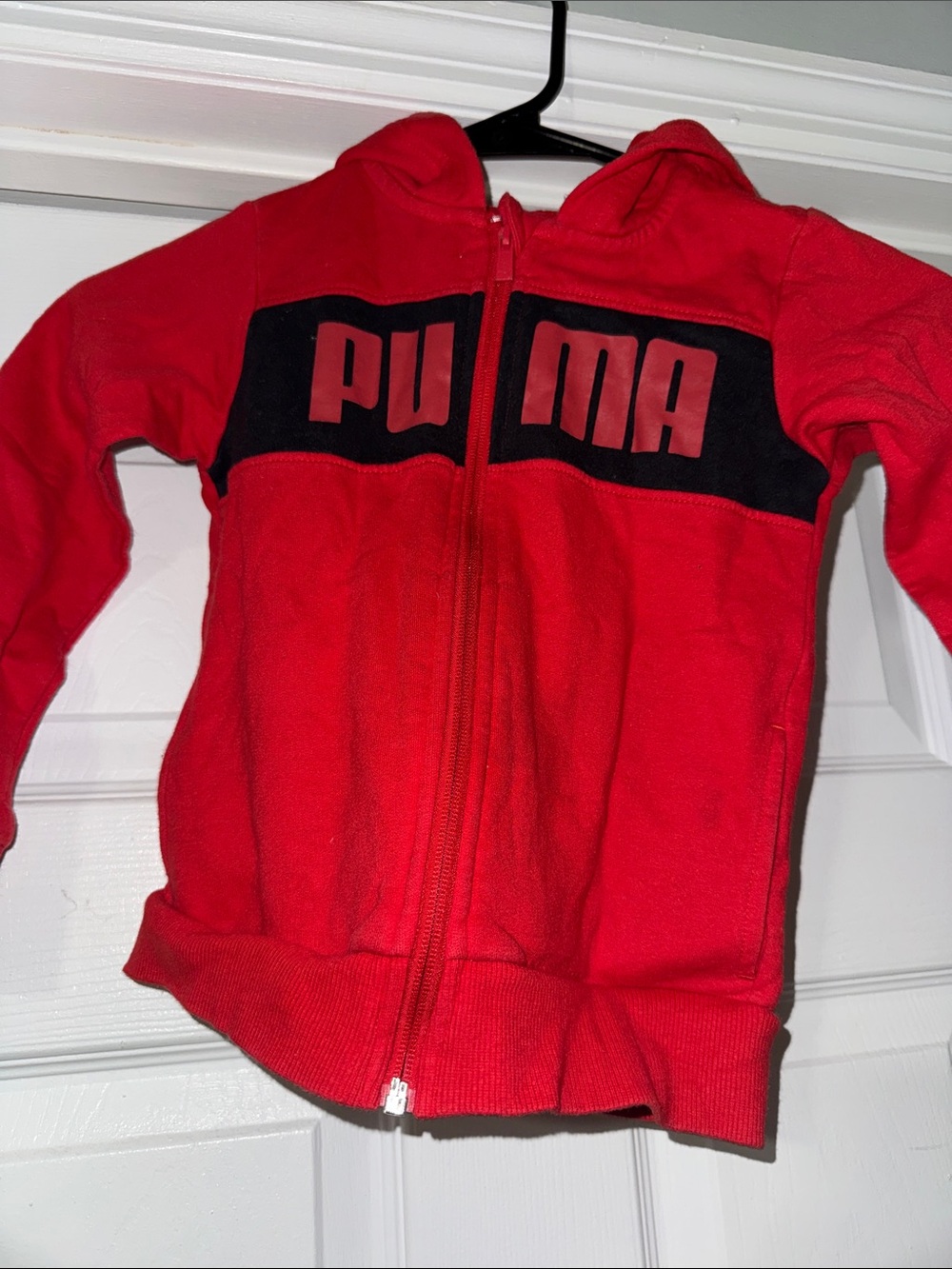 Puma Red Kids Zip-Up Hoodie with Black Logo Panel